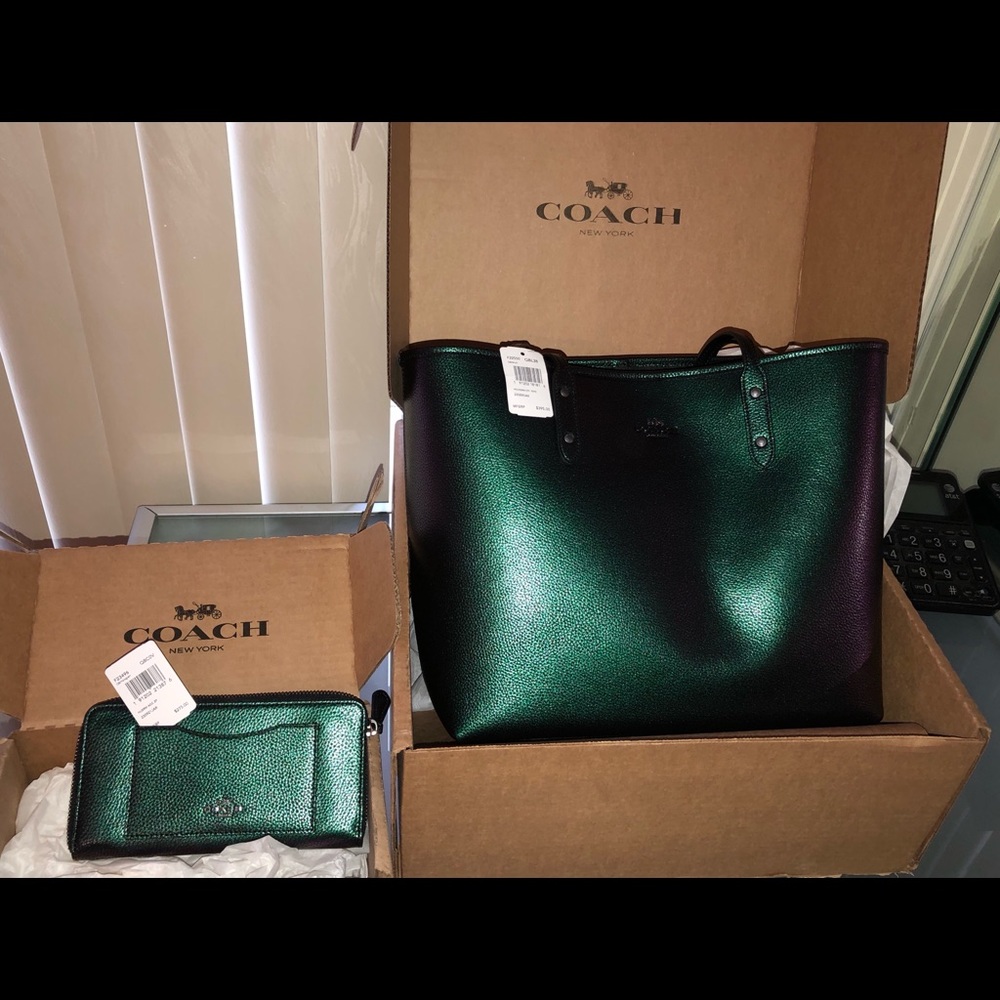 Coach Hologram City Tote w/ matching wallet.